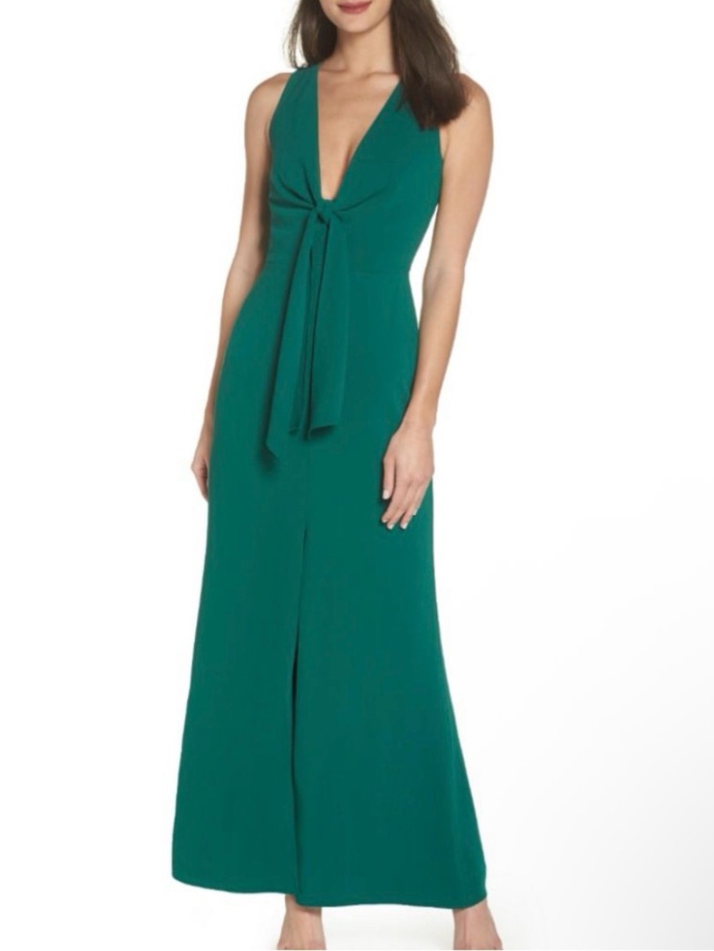 Harlyn plunge neckline, tie front dress